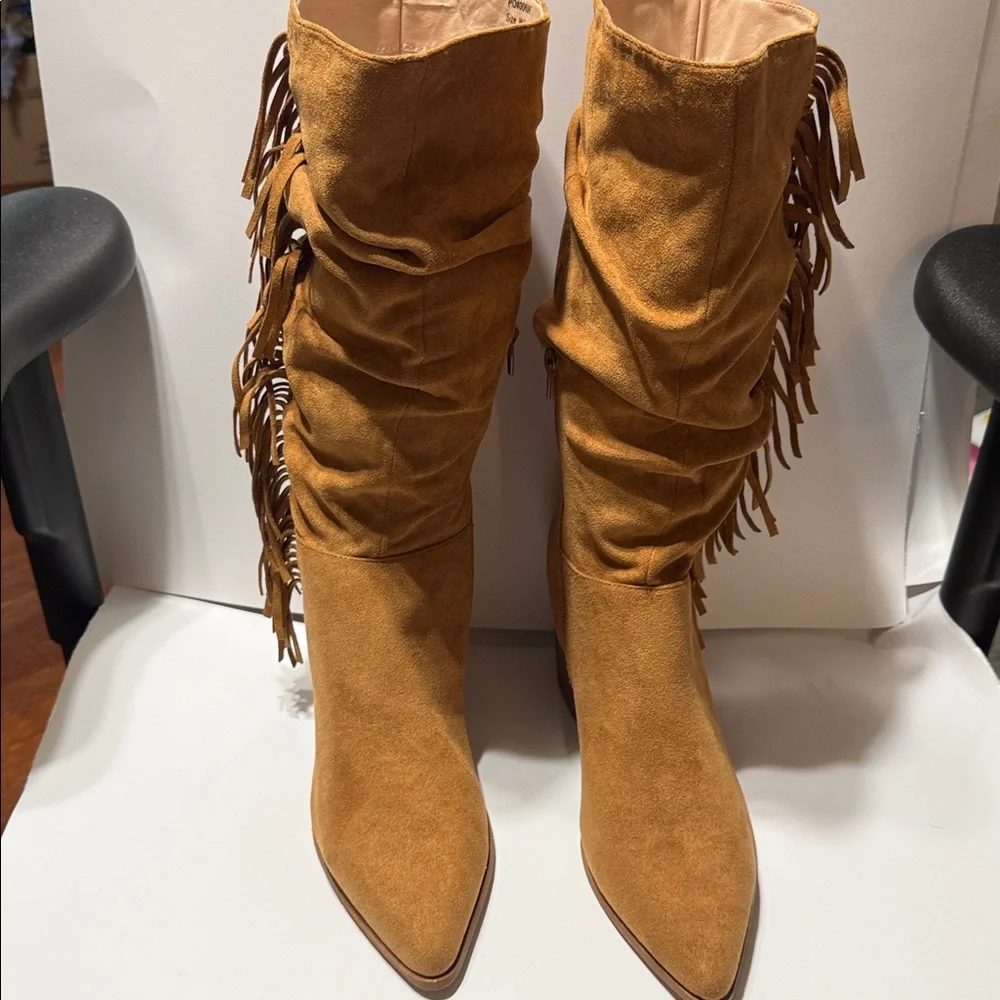 Journee Fringe Suede Mid-Calf Boots - Picture 2 of 7
